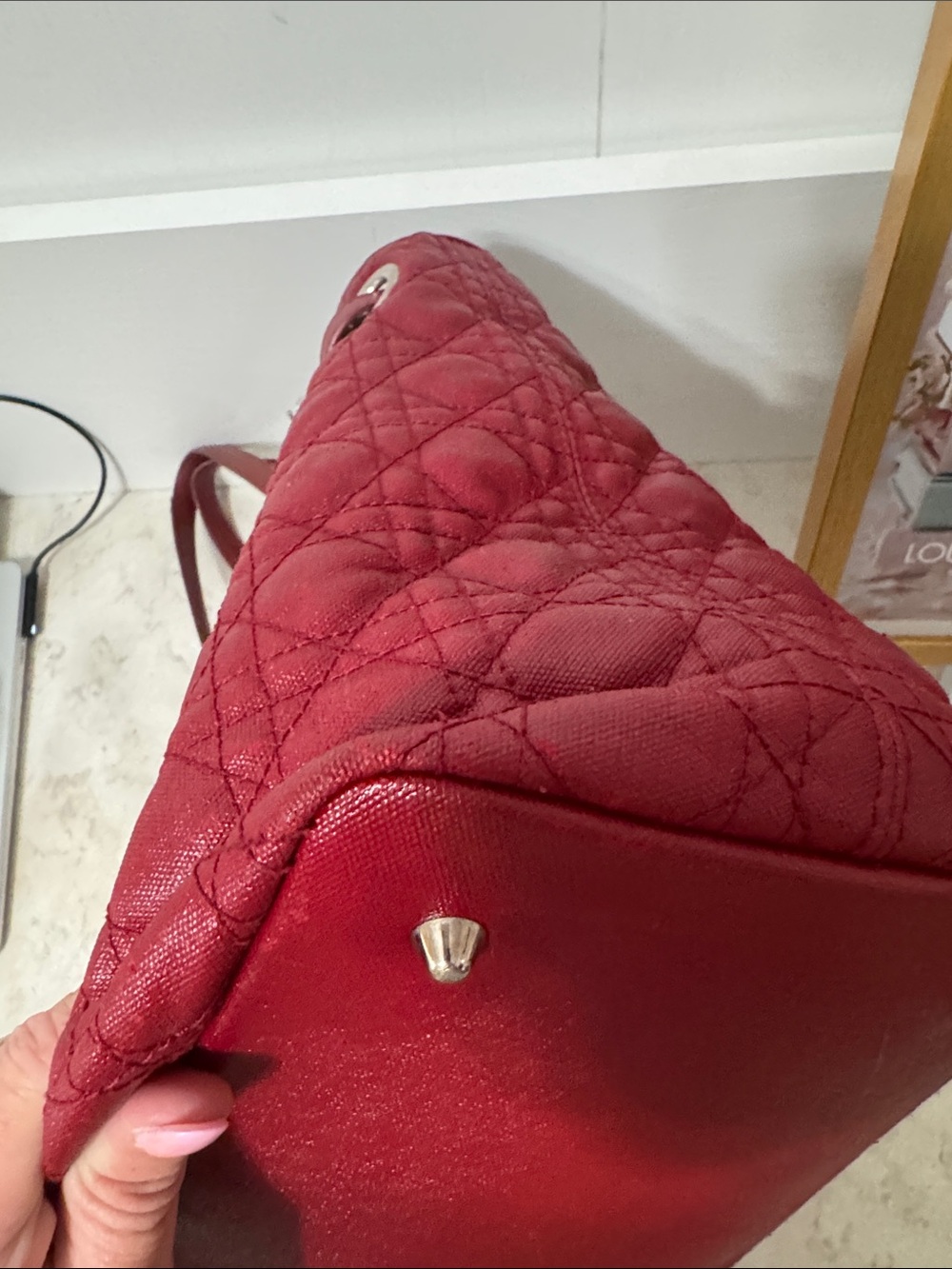 Dior Burgundy Quilted Tote with Signature Charms - Picture 5 of 13
